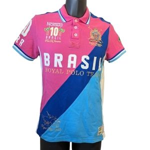 Men's Pink and Blue Polo Shirt